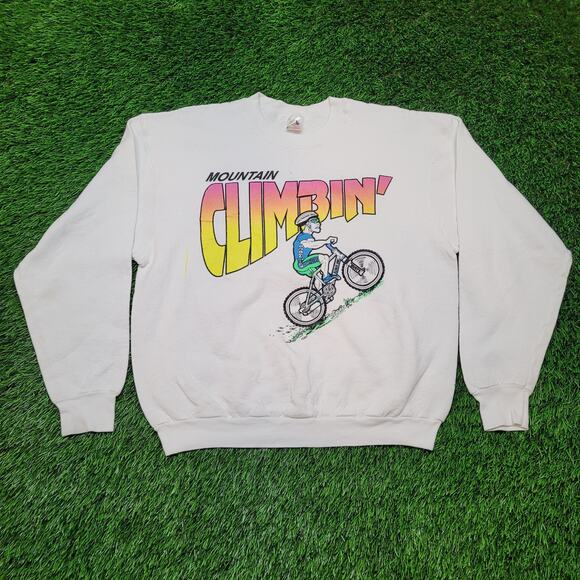 Vintage 90s Mountain Biking Sweatshirt Mens L Boxy Fit Neon Back Hit - Picture 1 of 14